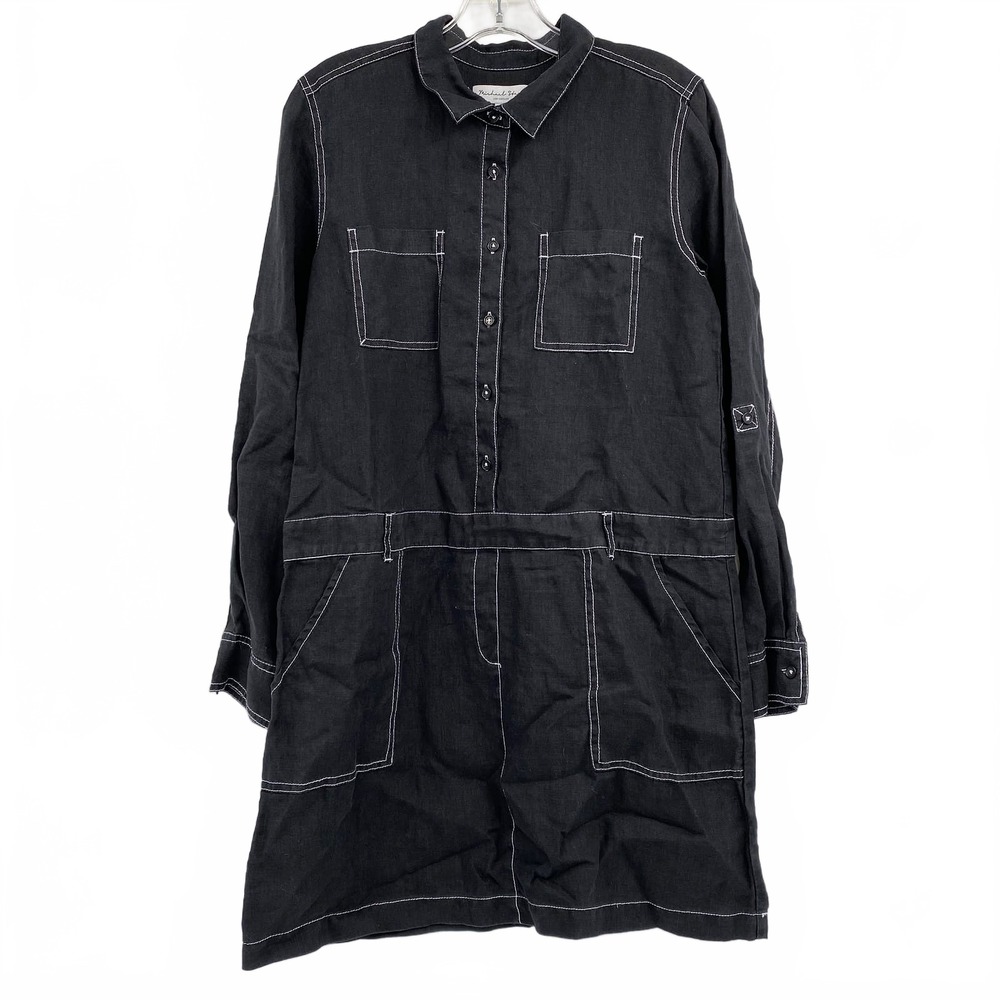 Michael Stars Black Mini Dress Contrast Stitch Button-Down | Womens M